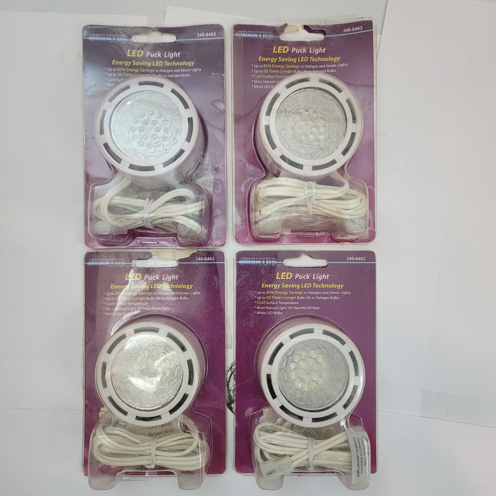 Quantum LED Puck Light 346-6463 White Under Cabinet Accent Lighting 4-Pack